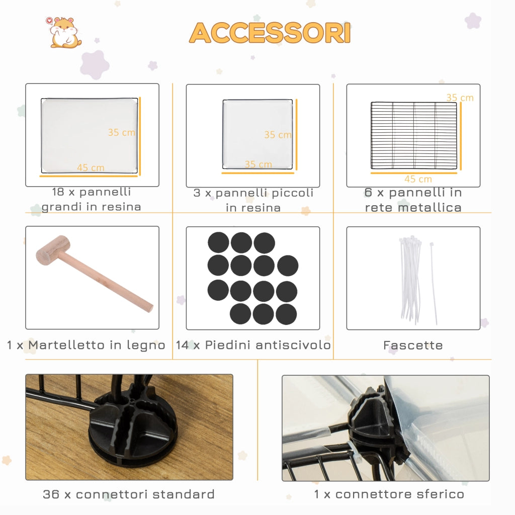 EasyComfort Recinto Modulare per Conigli e Animali di Piccole Dimensioni, 27 Pannelli Acciaio e Resina
