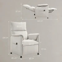 Poltrona Reclinabile Elettrica con Telecomando e Poggiapiedi, in Tessuto Effetto Velluto, 80x83x104 cm, Crema