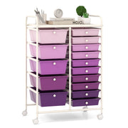 Carrello a rotelle con 15 cassetti impilabili ,Carrello ausiliario con 15 cassetti 62,5 x 37 x 87 cm Viola