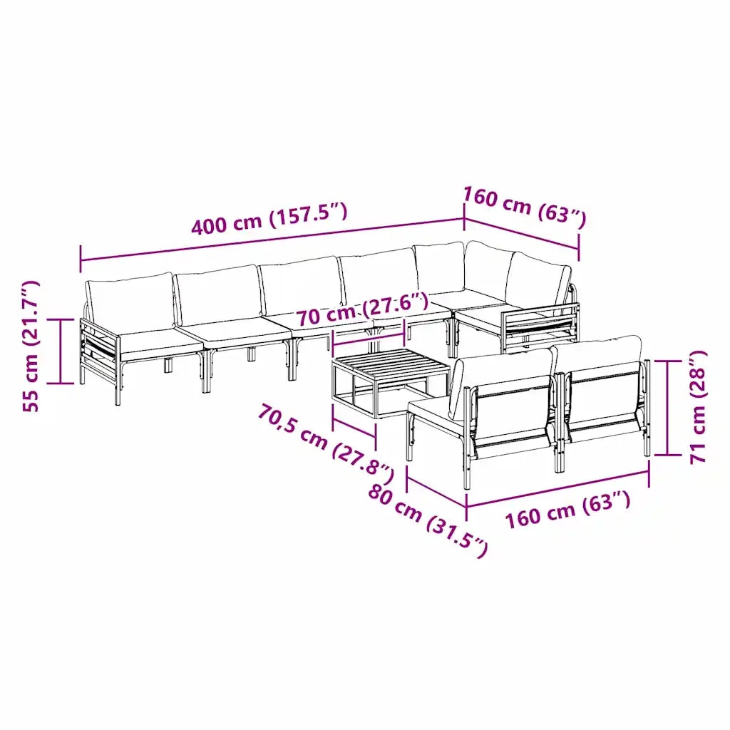 vidaXL Set Divano da Giardino 9 pcs Antracite Acciaio