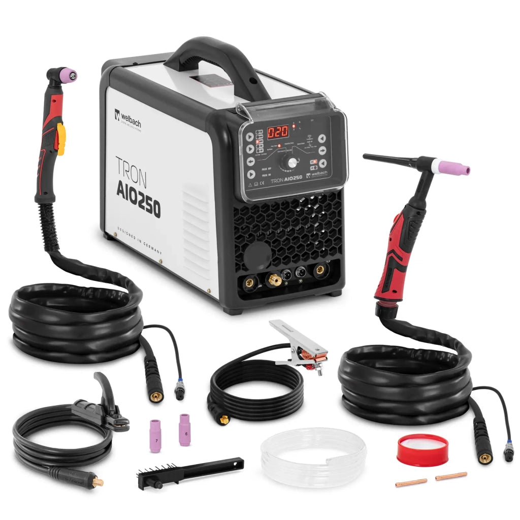 Saldatrice professionale combinata TIG AC DC MMA taglio 250 A 50 A ciclo di lavoro 60% pulsato acciaio bianco 14_0009666
