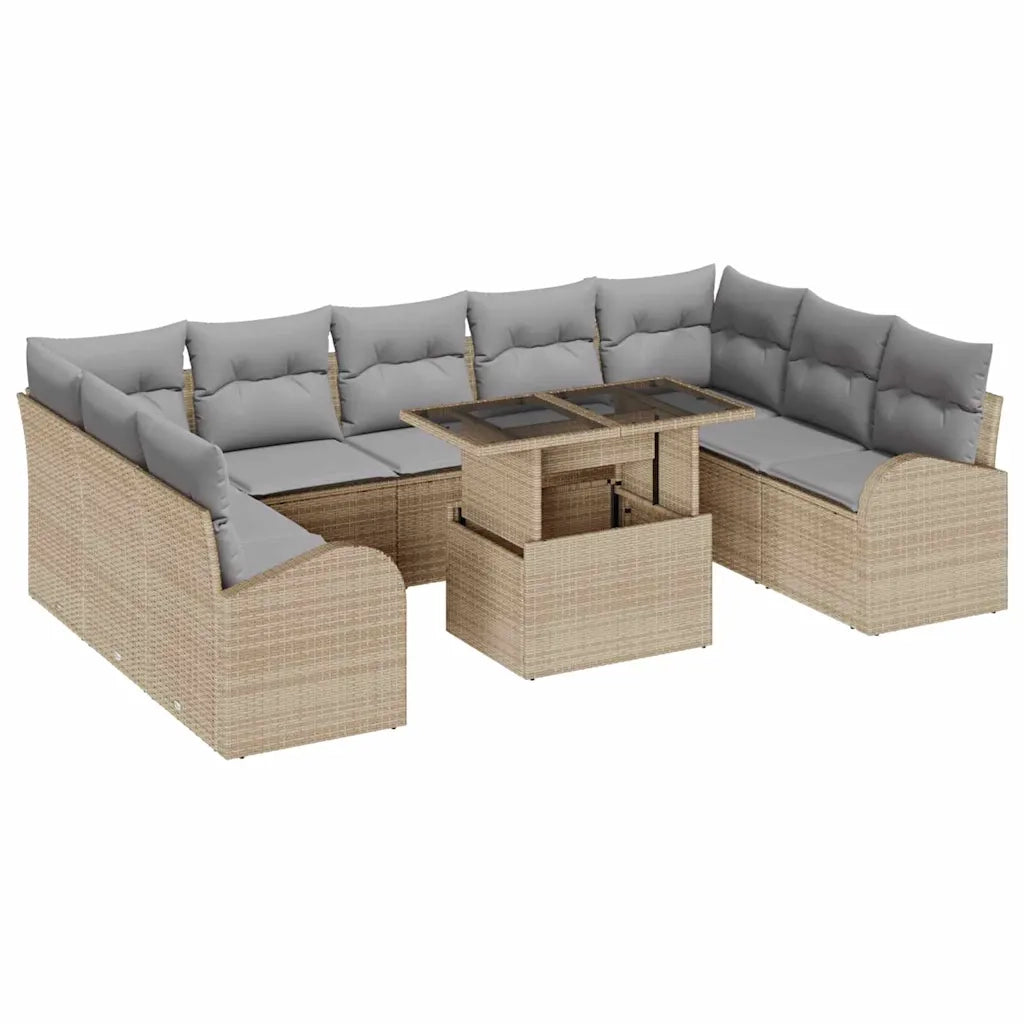 Set Divano da Giardino con cuscino 10 pcs Beige Poly Rattan
