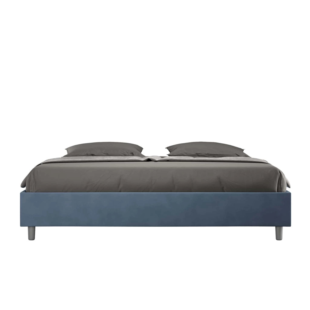 BS COM Letto matrimoniale king size senza rete imbottito 190x210 microfibra blu