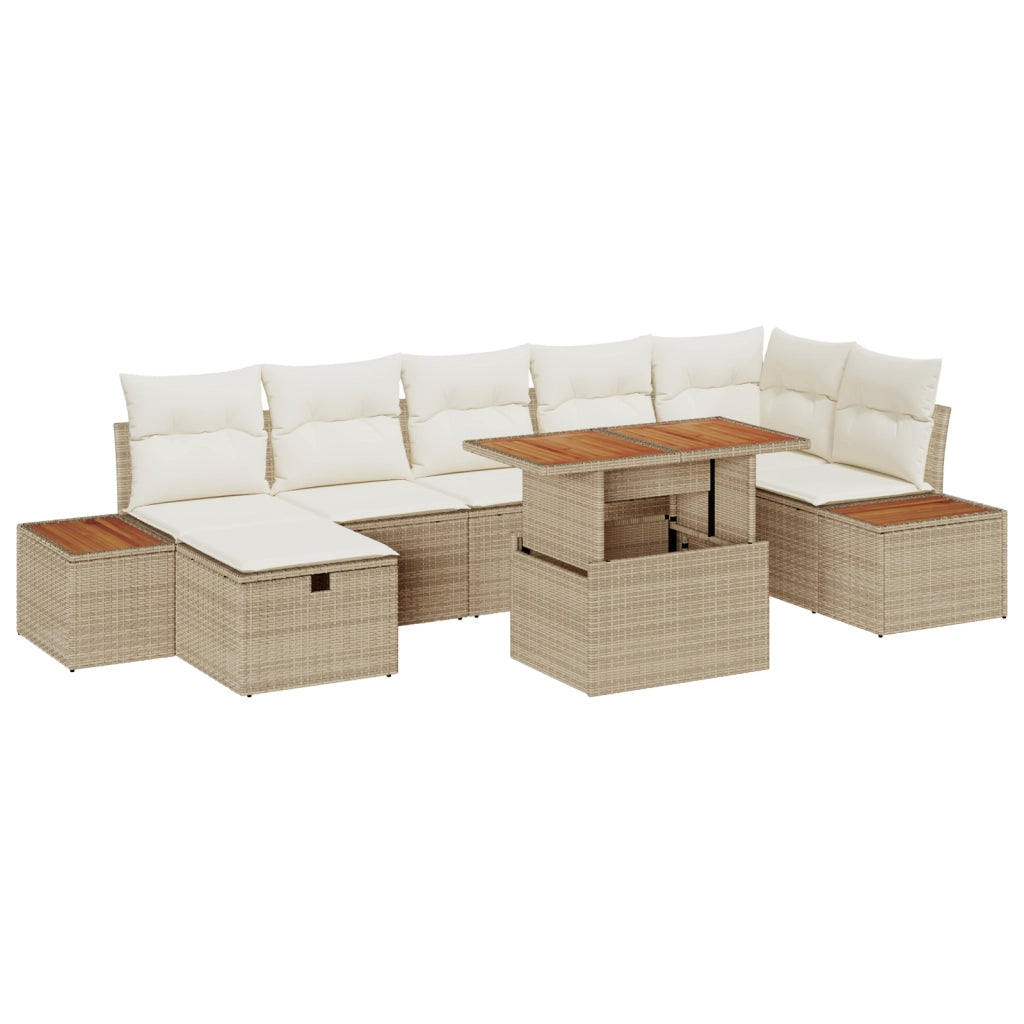 Set Divano Giardino 8 Pezzi con Cuscini Beige Rattan Poly Acacia