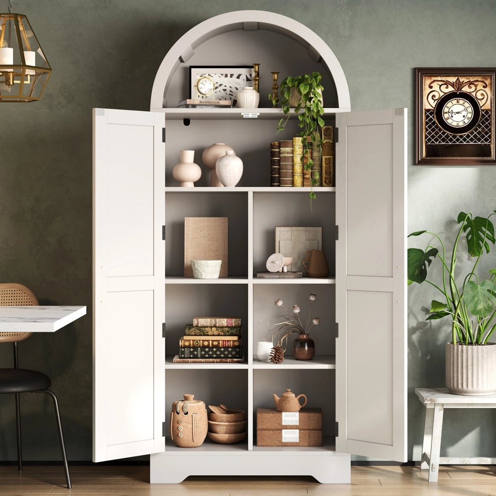 Vetrina ad arco con ripiani regolabili in MDF bianco