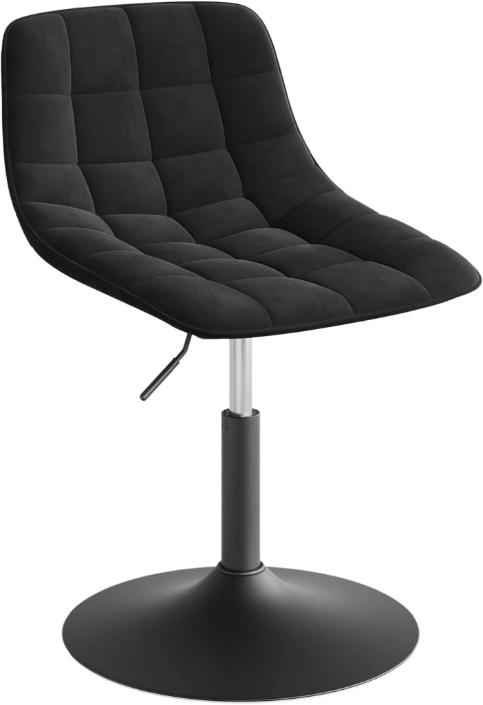 Sgabello da trucco Sedia Alta da Cucina sgabello cucina con Schienale Altezza Regolabile Girevole 360° in Velluto Nero, 38-49.5cm, BH300sz-1