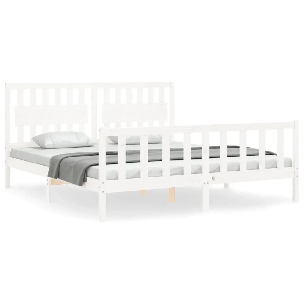 Giroletto Testiera Bianco Super King Size-Struttura Letto in Legno Massello 440258