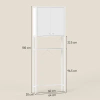 Mobile Bagno Sopra WC e Lavatrice con Armadietto e Ripiano Aperto, 64x20x180 cm, Bianco