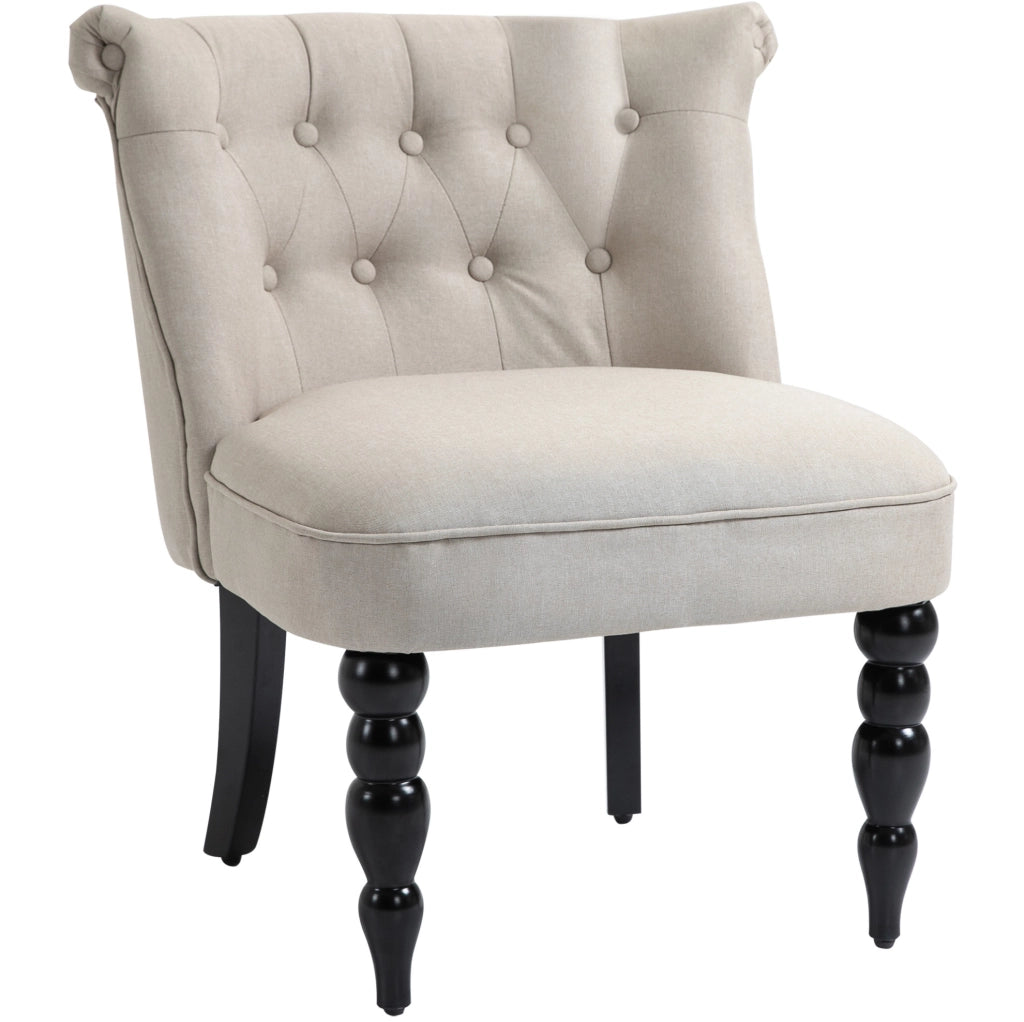 Poltrona vintage beige in lino con struttura in legno