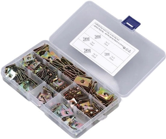 Set di Clipmoer a forma U - 110 pezzi - Acciaio inossidabile/65 Acciaio di Manganeso - Scatola di conservazione - Duraturo - Adatto per la riparazione