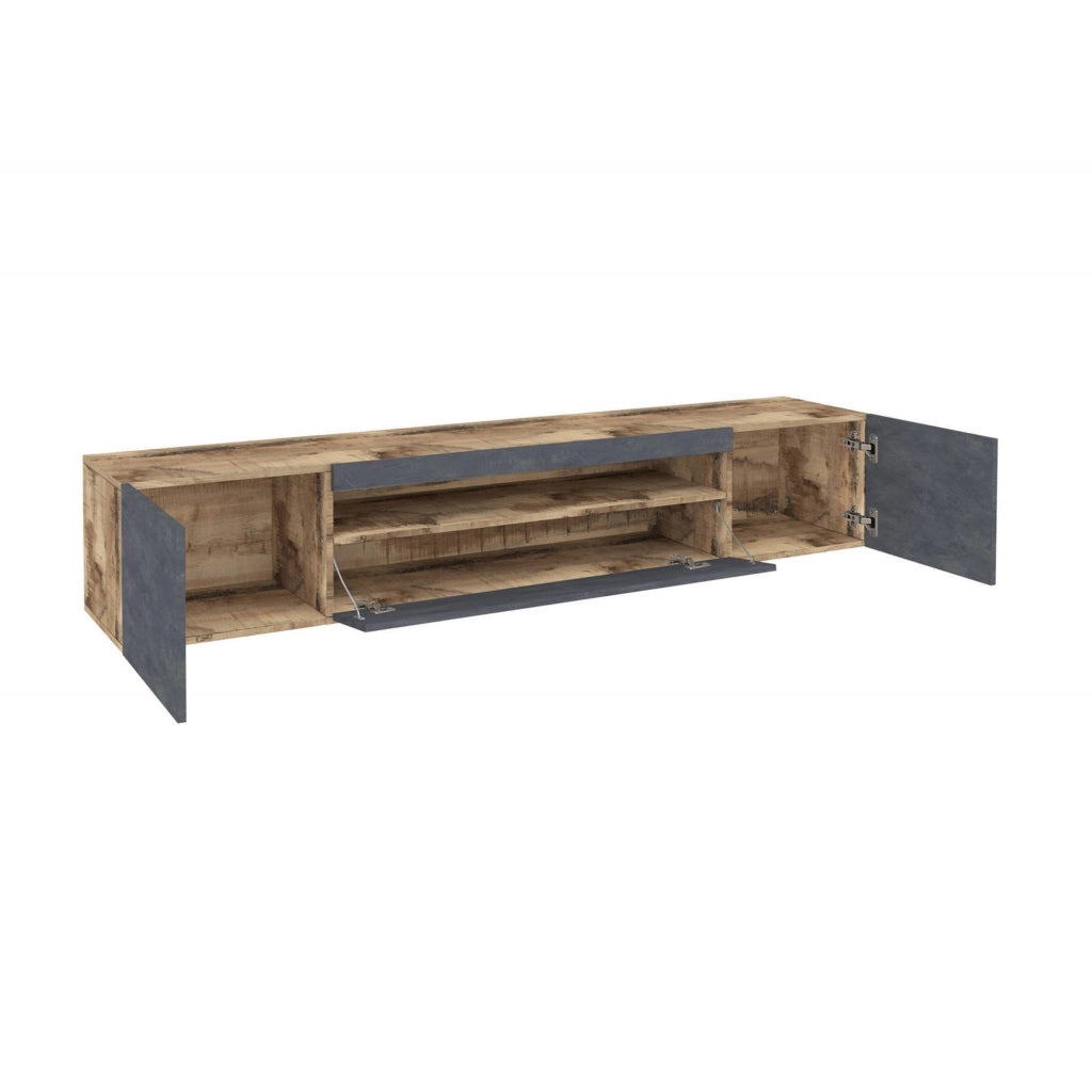 Amore, Mobile Porta tv 2 Ripiani Made in Italy, 200x40x37h cm Marrone Acero