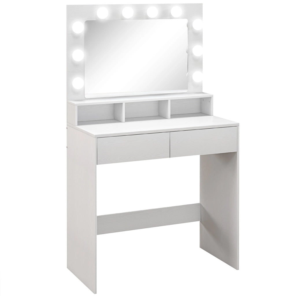 Scrivania da toeletta con specchio, cassetti, illuminazione LED ¨C zephmum ¨C bianco, 80x40x135 cm