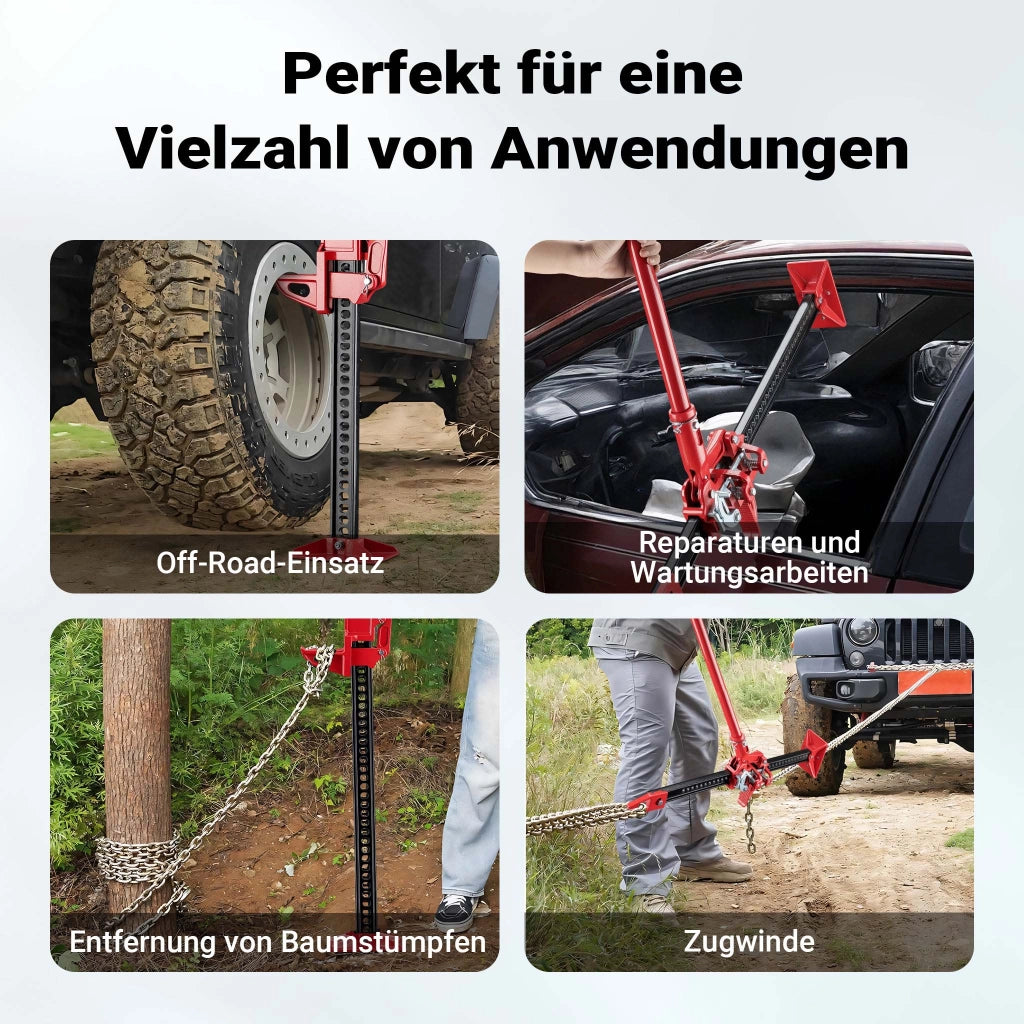 Binda manuale – Set universale con cric fino a 3000 kg e altezza di sollevamento max. 105 cm Fissaggio alla ruota di scorta