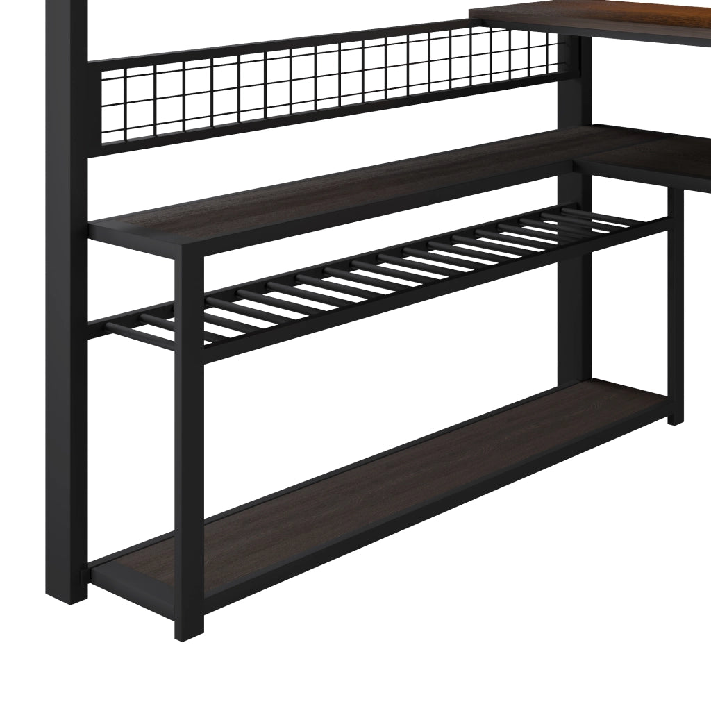 LETTO a soppalco gaming 140x200 cm MDF e metallo nero con LED, scrivania e armadio