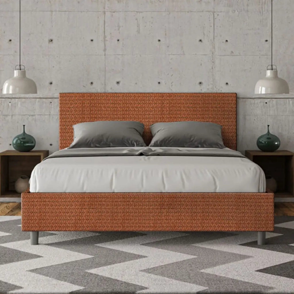 Letto matrimoniale contenitore imbottito 160x200 tessuto Labirinto 4 arancio Adele