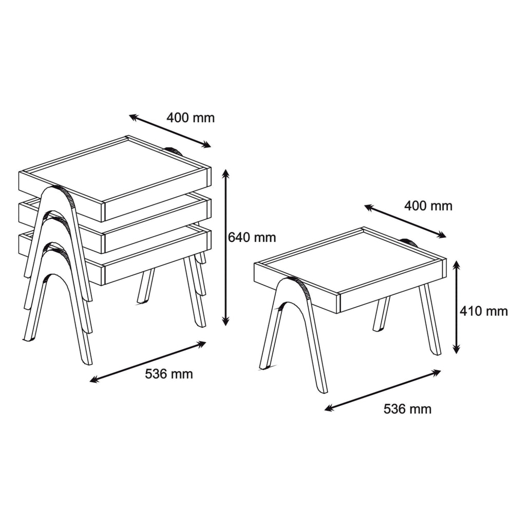 Strembo, Tavolino da Salotto set 3 Pezzi Impilabili, 54x40x64h cm Bianco Noce