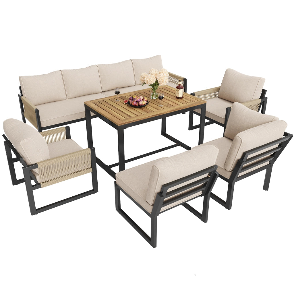 Set pranzo giardino 7-8 persone: salotto + sedute; resistente intemperie; giardino/balcone/terrazzo