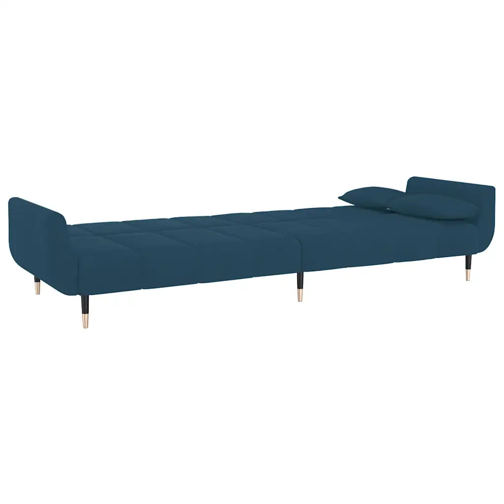 Divano Letto a 2 Posti con 2 Cuscini Blu in Velluto 337581