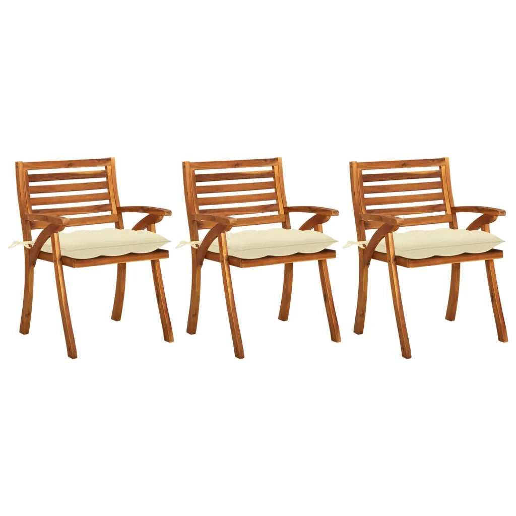Sedie da Pranzo da Giardino con Cuscini 3 pz Massello di Acacia cod mxl 7468