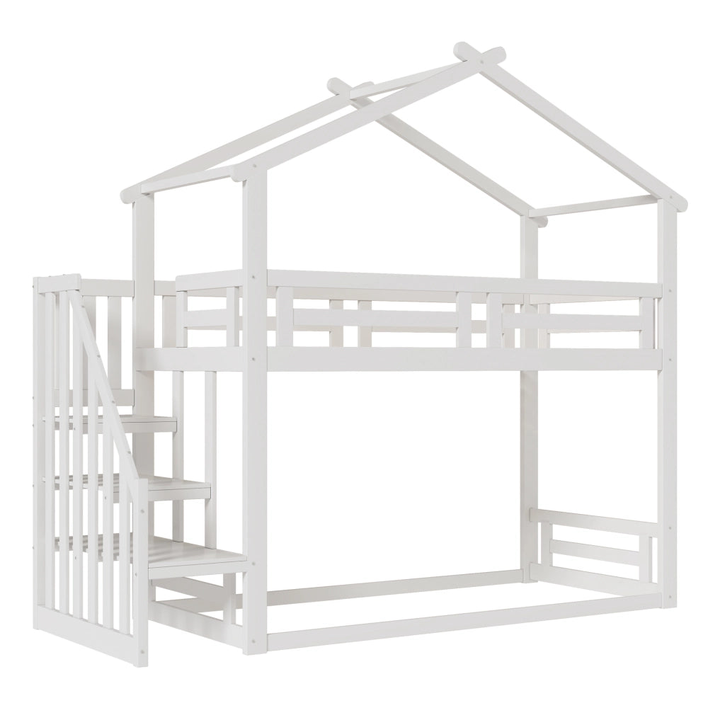 Letto a Castello Basso 90x200 ¨C MINIMAL ¨C Massello Bianco con Rete a Doghe