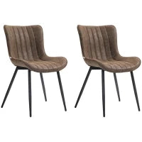 Set di 2 Sedie da Pranzo Imbottite, Design Moderno, Marrone