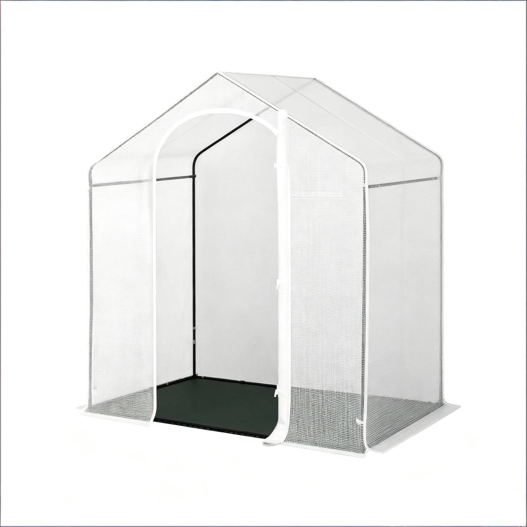 Serra a tunnel in rete PE 140 g/m² con porta avvolgibile e struttura in acciaio bianco 200 × 80 × 200 cm