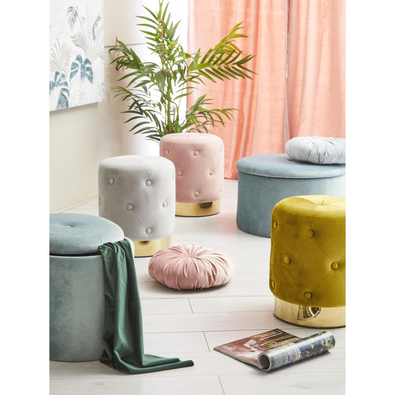 Set di 2 Pouf Anastasia In Velluto Trapuntato Con Base Oro Grigio 35x42