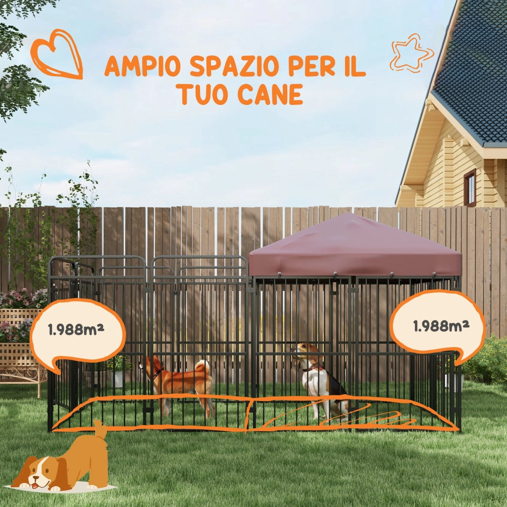 Recinto per Cani da Esterno in Metallo con Tetto ¨C Xylo ¨C Marrone 282x141x160.5cm