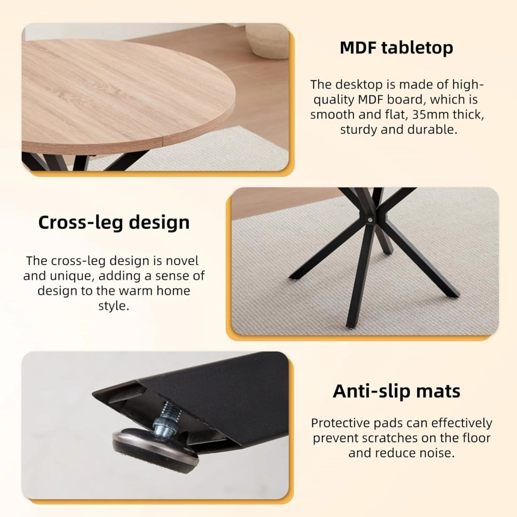 GrandCA HOME Set Tavolo e Sedie, Tavolo Rotondo da 100 cm + 4 Sedie Imbottite, Adatto per 4-6 Persone, (Marrone Chiaro e Grigio Chiaro)