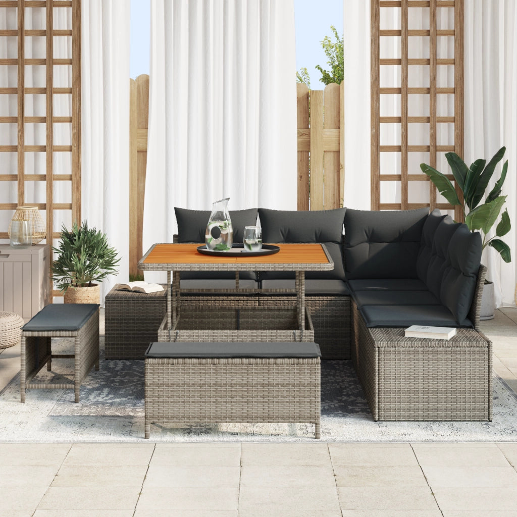Set Divano Giardino 8 Pezzi con Cuscini Grigio Rattan Polipropilene