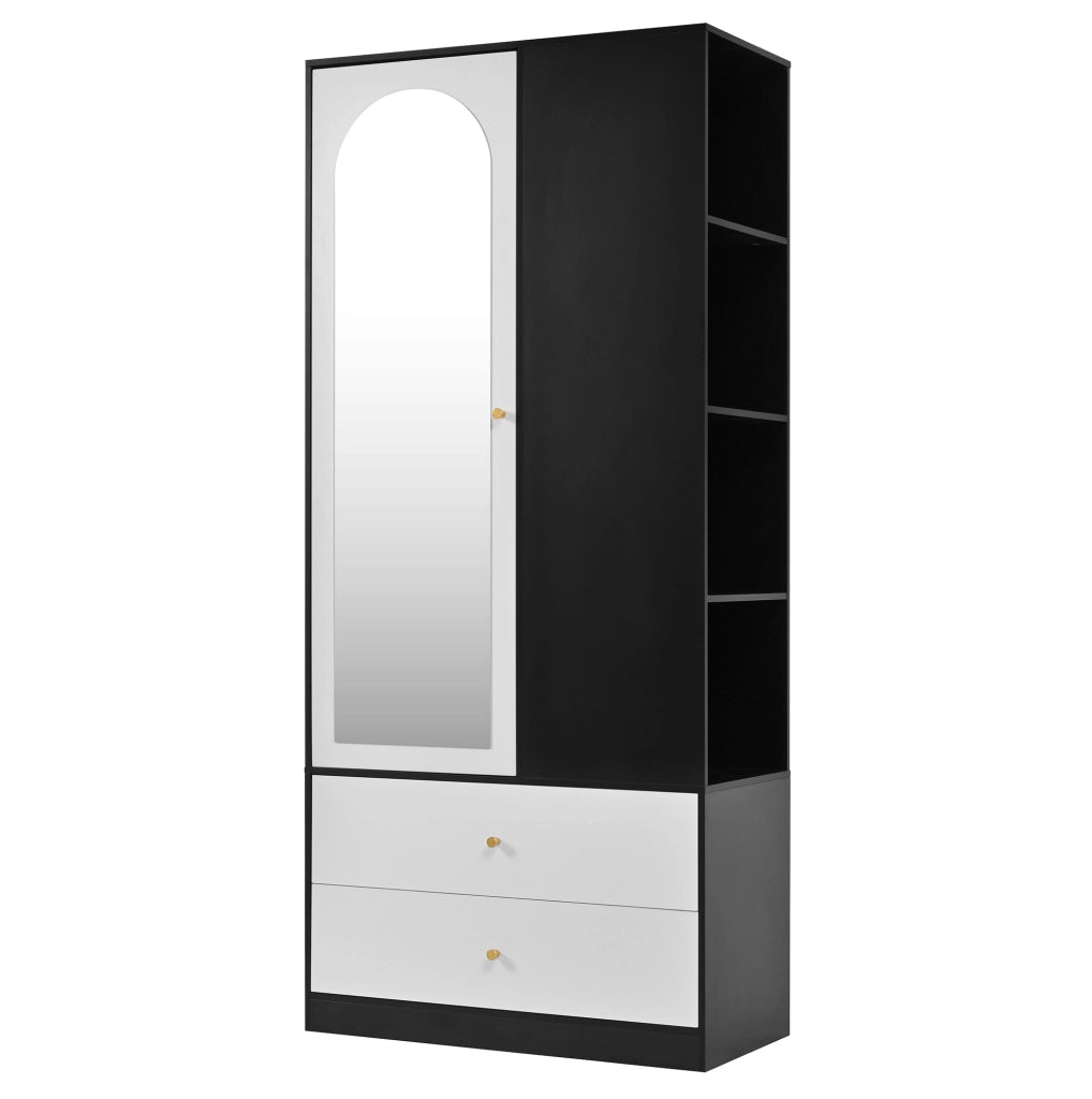 Armadio con specchio 80x40x180 cm bianco e nero