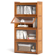 Libreria a 4 ripiani con ante in acrilico trasparente, Libreria in bamb¨´ 140cm per studio e soggiorno Marrone-Scaffali e librerie