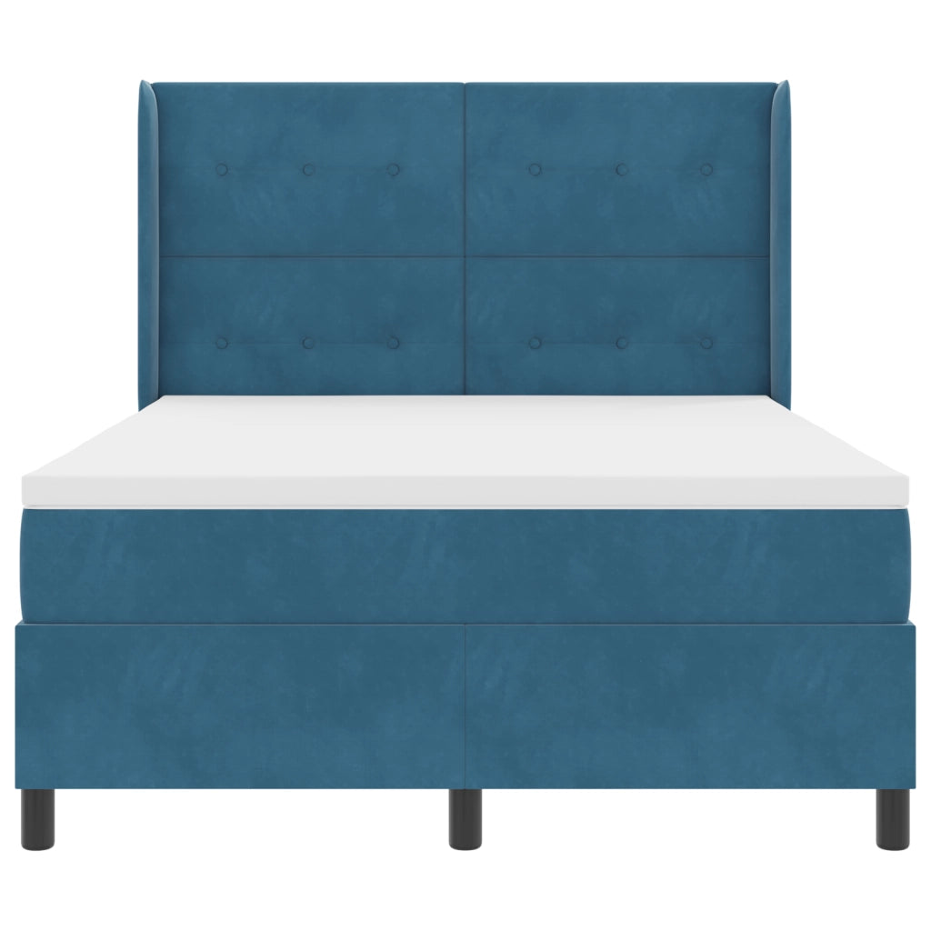 Letto Box Spring  con Materasso Blu Scuro 160x200 cm Velluto