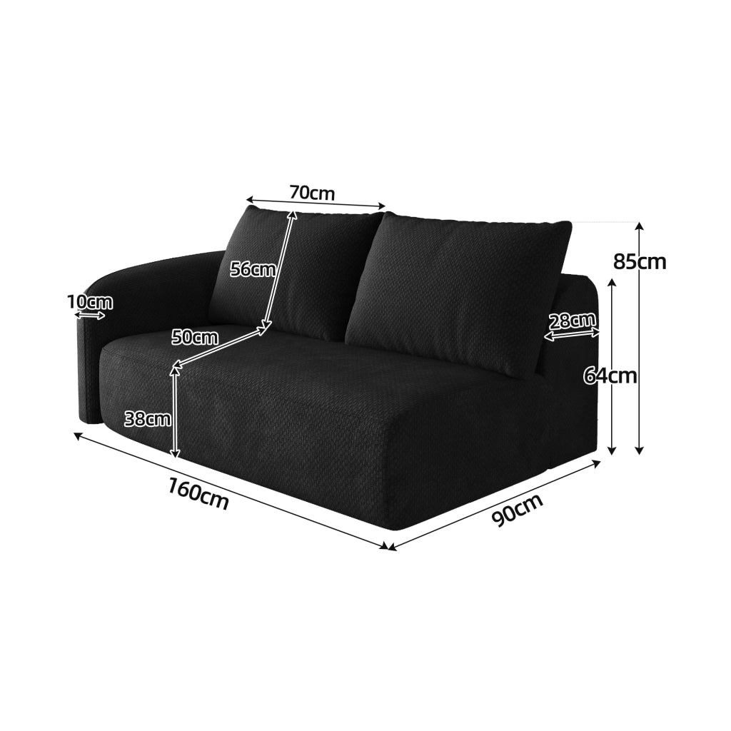 Divano ad angolo 2 posti con seduta confortevole e nessun montaggio in tessuto nero 95 × 35 × 35 cm