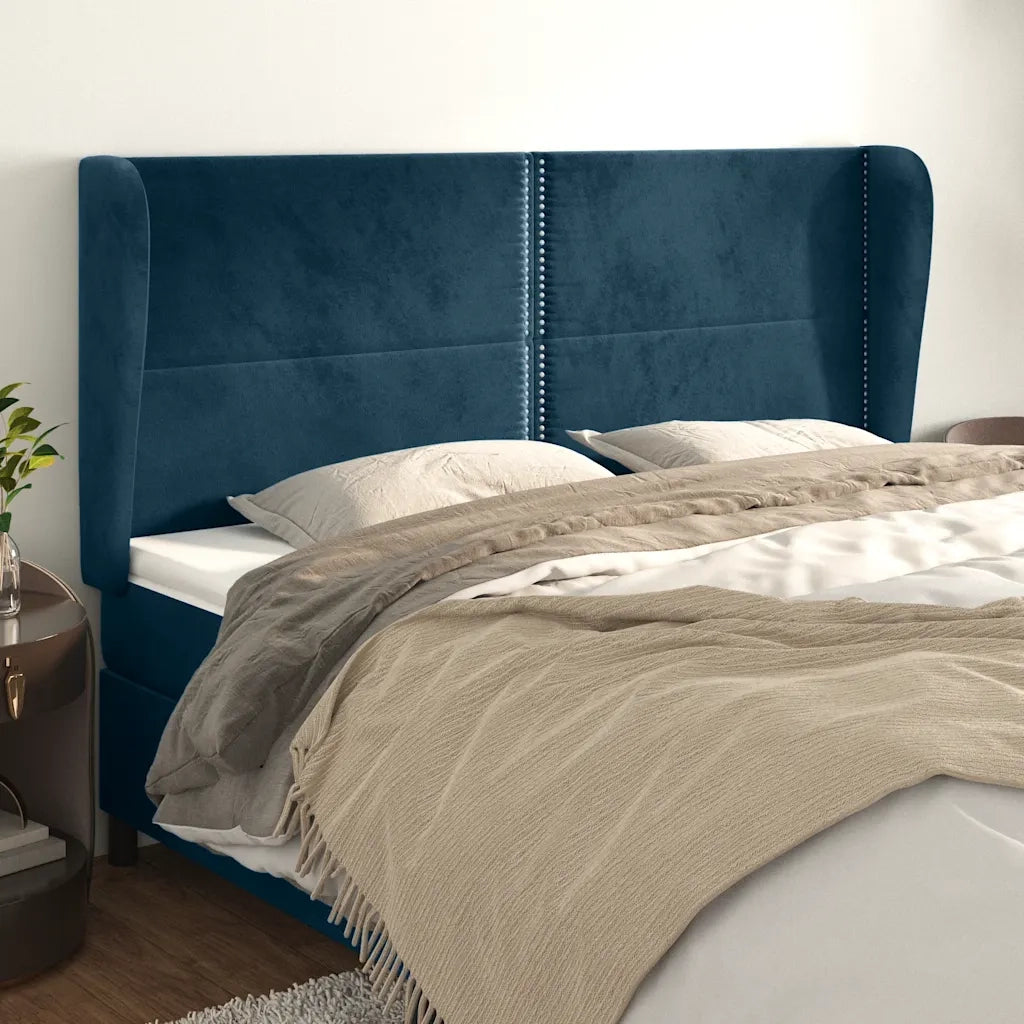 Testiera ad Orecchio Blu Scuro 163x23x118/128 cm in Velluto