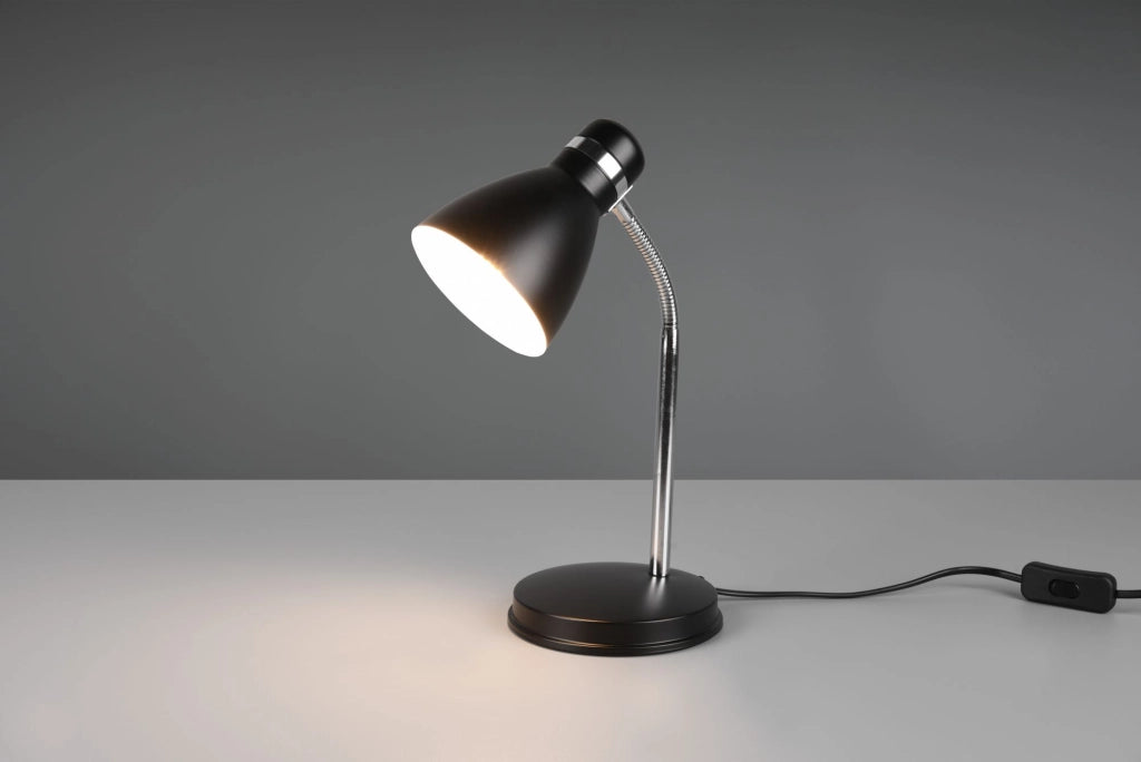 HARVEY LAMPADA DA STUDIO DA TAVOLO METALLO NERO E CROMATO FLESSIBILE H. 33CM 1 LUCE ATTACCO E27