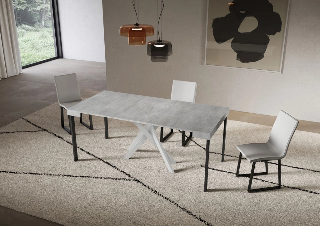 Consolle Allungabile 90-300x40x77 cm Saki Cemento Gambe Bianche