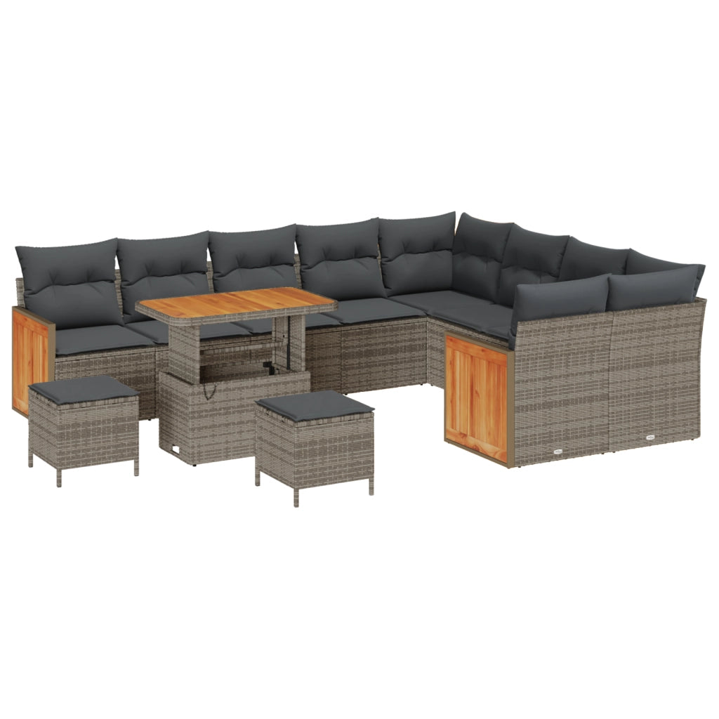 Set Divano Giardino da 12 Pezzi con Cuscini Rattan Grigio Acacia