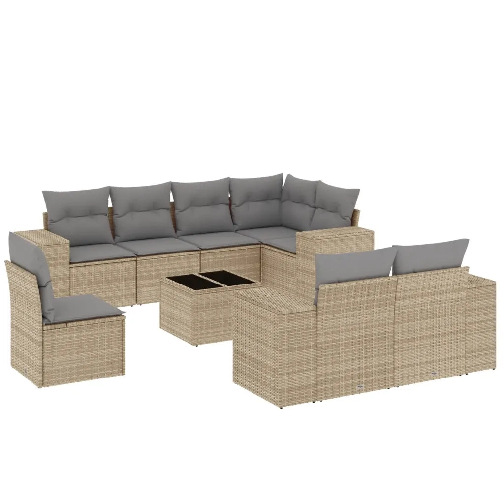 Set Divano da Giardino 9 pz con Cuscini Beige in Polyrattan 3222848