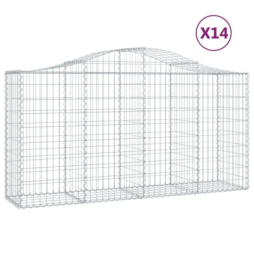 Cestini gabbioni recinzione a gabbia muro di contenimento ad arco 1 set da 4 200 x 50 x 100/120 cm ferro zincato argento 02_0040573