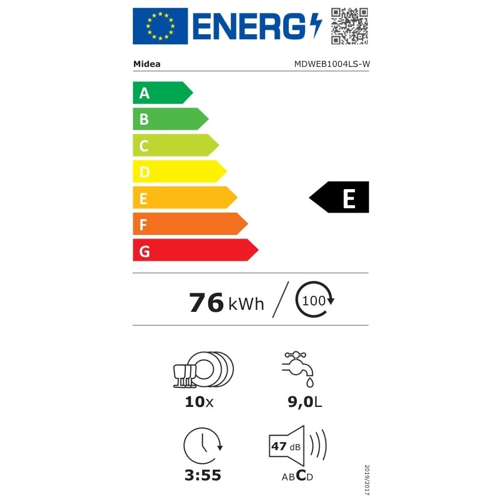 Lavastoviglie da incasso Midea MDWEB1004LSW 45 cm. 8 programmi 10 coperti classe E