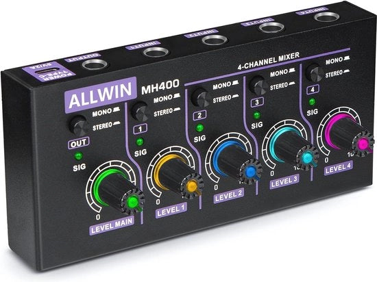 Mixer Audio Compacto 4 Canali per Mono e Stereo – Ideale per Strumenti Musicali e Impostazioni di Palco