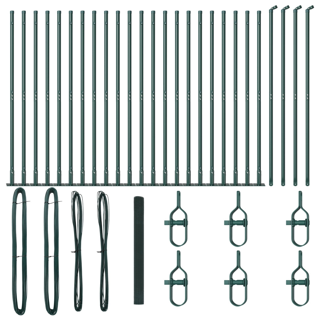 Recinzione in Filo Saldato con 13 Pali Flangiati Verde 1.5x50 m Acciaio