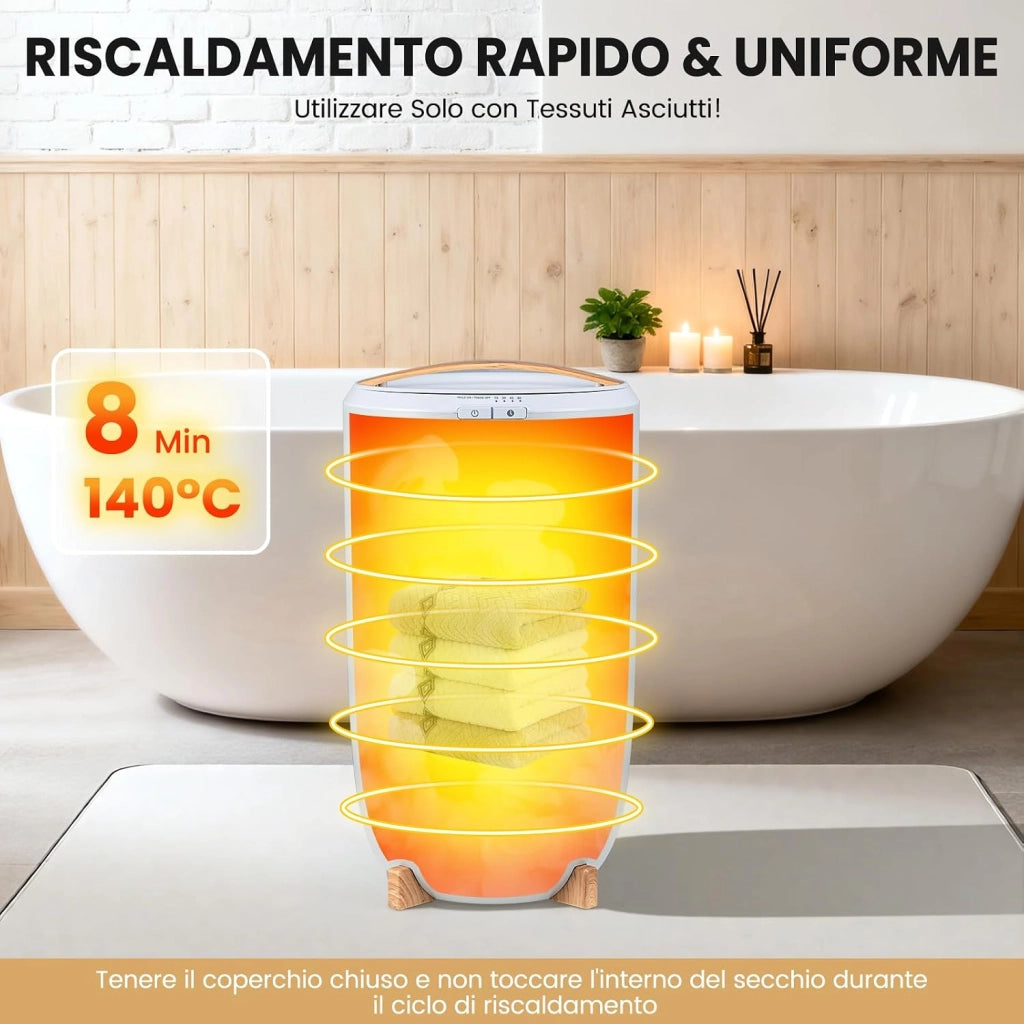 COSTWAY Scaldasalviette Bagno, Scaldabiancheria Grande 20 L con Timer, Spegnimento Automatico, Impostazioni 15/30/45/60 Minuti, Secchio Portatile per Scaldare 2 Asciugamani Oversize, Accappatoi