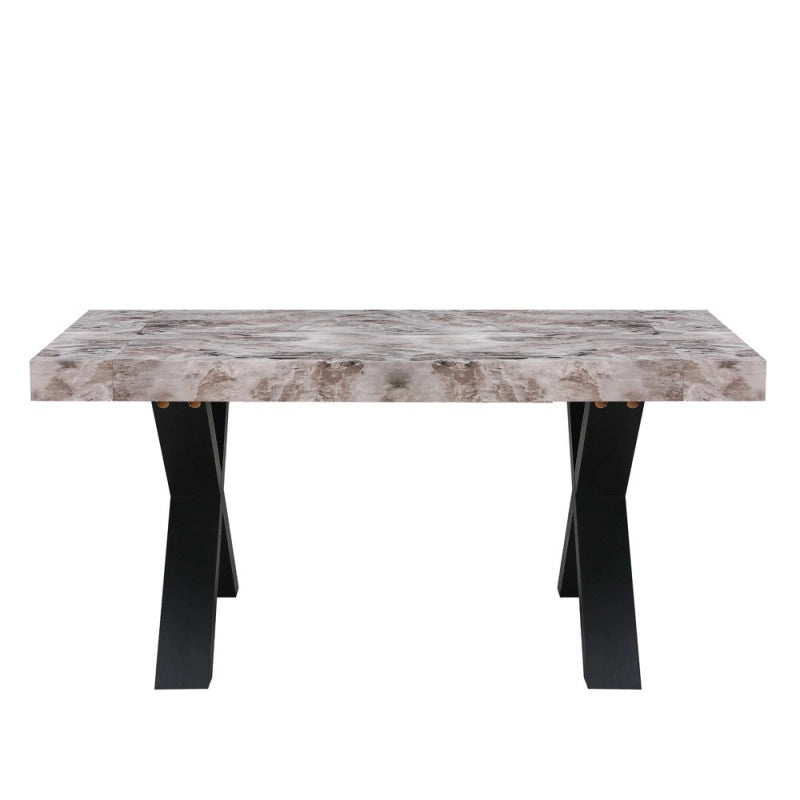 Tavolo allungabile Cindy con piano effetto marmo grigio e gambe nere