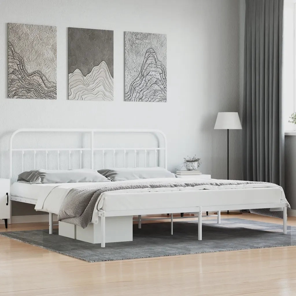 Giroletto con Testiera-Struttura Letto con testiera Metallo Bianco 200x200 cm 435526