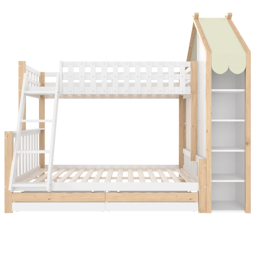 Letto a Castello 140x200 cm e 90x200 cm; 2 Schubladen; Mensole; in Legno; Bianco Naturale