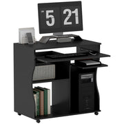 Scrivania Porta PC con Ruote e Ripiani, Tavolo per Computer Salvaspazio, 80 x 48 x 75 cm, Nero