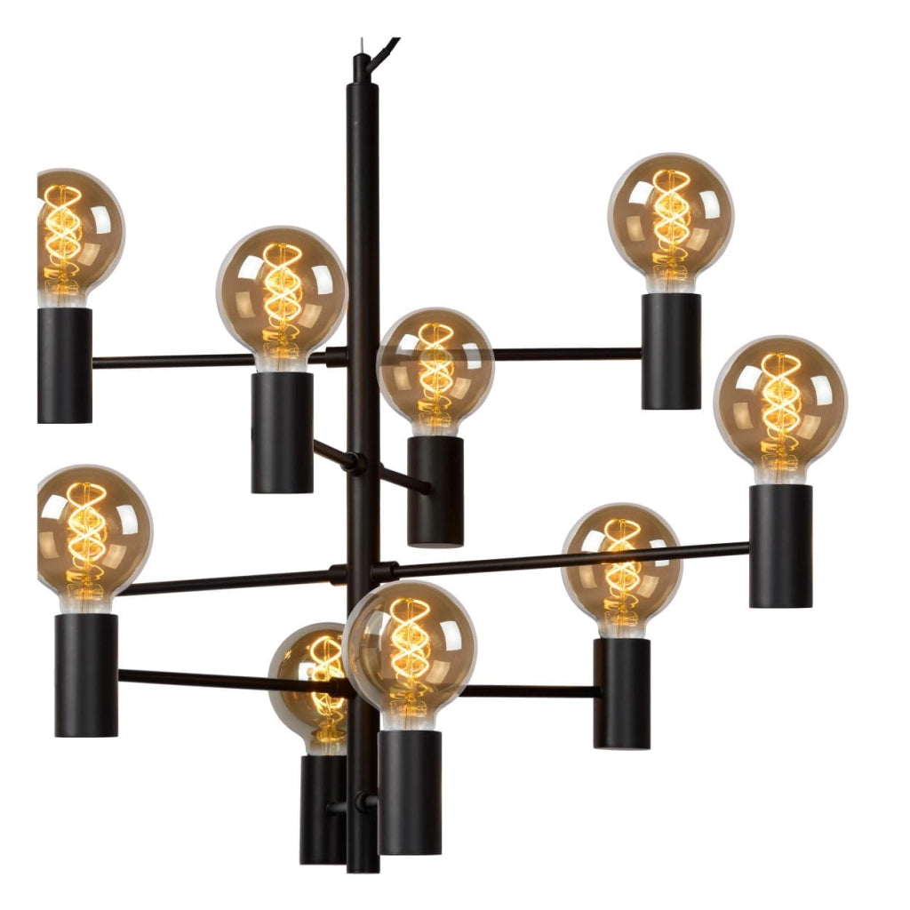 Lampadario Lucide Leanne nero in metallo 10xE27 dimmerabile