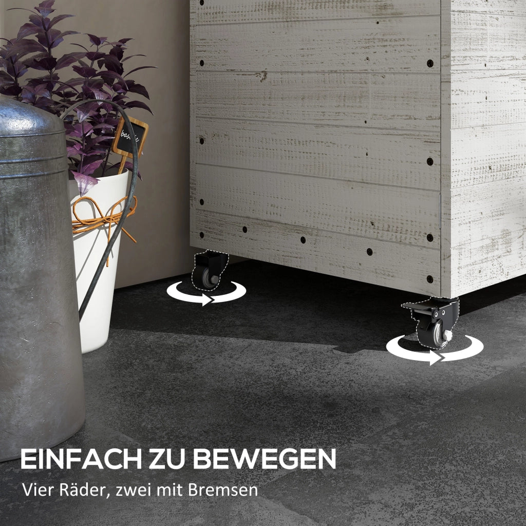 FIORIERA Rialzata con vano contenitore 110 x 50 x 95 cm Legno bianco con ruote